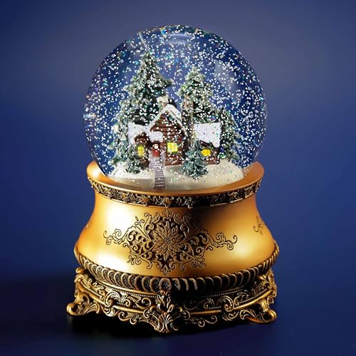 Boule à Neige Musicale de Noël « La Petite Maison dans la forêt », en Verre, avec tempête de Neige Automatique et illuminations. Idée Cadeau pour Femme, Homme, Enfant.