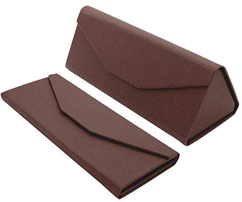 TBOC Faltbar Brillenetui für Sonnenbrille - [Braun] Hartschale [Dreieckige] Tasche mit [Magnetverschluss] Innenfutter für Lesebrille Sportbrille Groß Modern Leicht Design Auto Tasche Damen Herren Kind