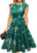 DRESSTELLS Cocktailkleid Damen Elegant 1950er Knielang Rockabilly Hochzeitkleid Abendkleid Kurz Vintage A-Line Swing Festlich Midilang Sommer Kleid Green Flower M
