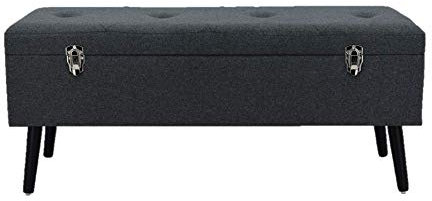 Happy Home Company 12510 Sitzbank Truhe Stoff Bank mit Staufach Ottomane im Kofferdesign- grau