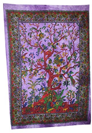 AVA Collections Baum des Lebens Hippie Wandbehang Tapisserie Kleine Baumwolle Bohemian Boho Wandposter Kunst Ästhetisch Kleiner Wandteppich Lila Tie Dyed Tapisserie (Lila, 101,6 x 76,2 cm)