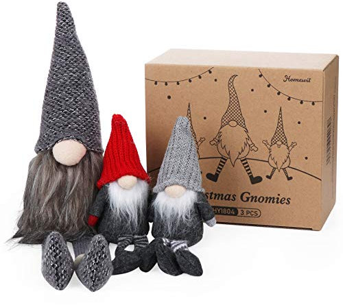 Homewit 3 Stück Weihnachtswichtel, Wichtel Figuren mit Lange-Beine, Weihnachtsfiguren Zwei Größen 20cm - 40cm, Weihnachtswichtel Figuren Grau Rot für Weihnachtsdekoration