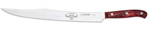 Giesser seit 1776 - Made in Germany - Tranchiermesser 31 cm Red Diamond, PremiumCut Slicer No 1, Schinkenmesser, Acryl, rot, rostfrei, deutsches Grillmesser scharf
