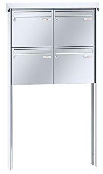 RENZ/Prisma / 4er Freistehende Briefkastenanlage Standbriefkasten / V4A-Edelstahl/Volumen 12 L/zum Einbetonieren/Dein-Briefkasten.de