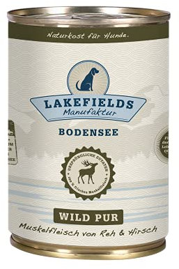Lakefields Premium Hundefutter Nass | Wild pur 100% | 6 x 400g | Reines Muskelfleisch | Wildfleisch aus artgerechter Tierhaltung | Getreidefreies Nassfutter für Hunde | Regional & Naturbelassen