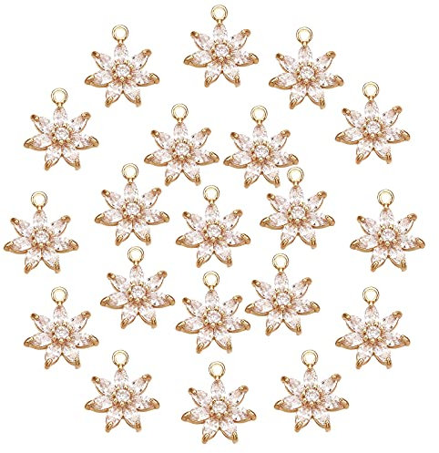 NBEADS 20 Stk. BLUMENNn Zirkonia Anhänger Charms, Light Gold Daisy Charms Micro Pave Klar CZ Messing Anhänger Für Die Schmuckherstellung