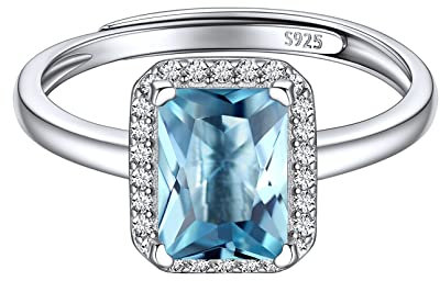 ChicSilver Silber verstellbarer Fingerring mit Aquamarin Gebursstein Damen MädchenQuadrat Verlorbungsring Ehering für Geburtstag Weihnachten Valentinstag