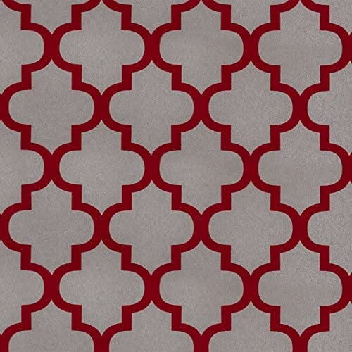 Exclusive Moroccan Flock Velvet Trellis Damask Geo Wallpaper (Red/Grey J112)