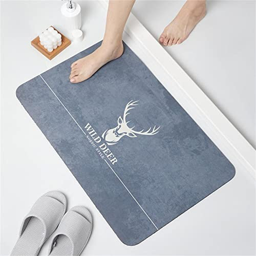 Super Absorbent Floor Mat,Badteppich Badezimmerteppich,Duschteppich,Badvorleger Rutschfest Waschbar,Home Badematte,Soft Floor Mat for Home,Schnell Trocknend Schmutzabweisende,Grauer Hirsch 70x120cm