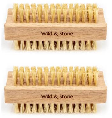 Wild & Stone | Wooden Nail Brush | Double-Sided Natural Sisal Fingernail and Toenail Brush | FSC Certified Beechwood & Sisal Fibres | Vegan & Plastic Free (2 Pack)
