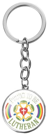 Porte-clés Luthéranisme Croix Chrétienne Luther Cœur Rose Rouge Cabochon en Verre Long Porte-clés Pendentif Religieux Cadeau Neuf, marron, 25