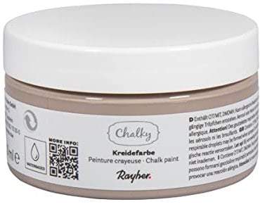 Rayher Chalky, Kreidefarbe auf Wasserbasis, taupe-brown, Dose 100 ml, für Shabby-Chic, Vintage- und Landhaus-Stil-Looks, 35047535