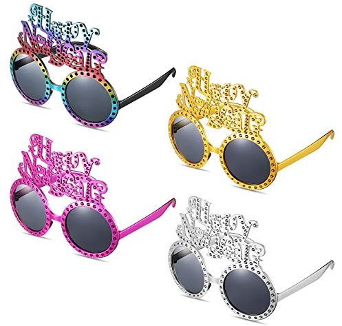 4 Paar 2025 Frohes Neues Jahr Brillen Happy New Year Partybrillen Silvester Neujahr Partybrillen Fotoautomat Requisiten Neujahr Sonnenbrillen für Party Deko Geburtstag Zubehör, 4 Farben