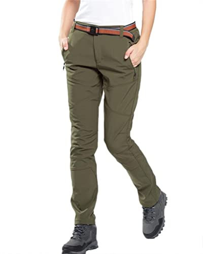 VERTAST Damen Wanderhose Warm Gefüttert Winddicht Winter Softshellhose Skihose Snowboardhose Trekkinghose Outdoorhose zum Wandern und für viele Outdoor-Aktivitäten, Grün, S
