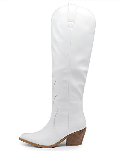 IF Fashion Cowboy Western Scarpe da Donna Stivali Alti A Punta Camperos Texani 9619 Bianco N.39