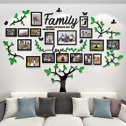 Wandtattoo Baum Stammbaum Wandtattoo Wohnzimmer - 3D DIY Wandsticker Wall Stickers Wanddeko Deko Wandtattoo Baum für Wohnzimmer Schlafzimmer Bilderrahmen 15x20 10x15 Fotowand(Grün 146 * 207cm)