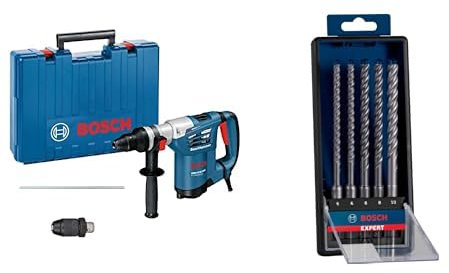 Bosch Professional Bohrhammer GBH 4-32 DFR (900 Watt,SDS-plus, Schlagenergie max: 4,2J Tiefenanschlag: 310 mm, im Koffer) +5x Expert SDS plus-7X Hammerbohrer Set (für Stahlbeton,Ø 6-10 mm, Zubehör)