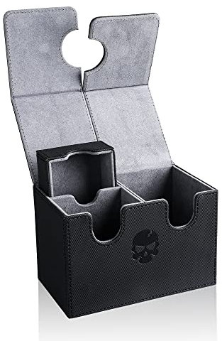 UAONO Deck Box for MTG Commander Deck, Double Card Deck Box With Dice Tray Holds 200+ Sleeved Trading Cards, Card Case Storage Box for Magic The Gathering Sports Playing Cards (Black)