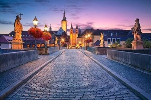 adrium Poster-Bild 80 x 50 cm: Würzburg, Alte Mainbrücke. Stadtbild der Altstadt von Würzburg mit alter Mainbrücke über den Main bei schönem (130555806)