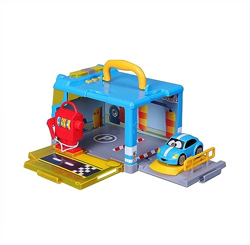 BB Junior My 1st Carry Along Garage: Spielset inklusive 1 Spielzeugauto VW New Beetle, ab 18 Monaten, blau (16-88621)