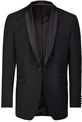 Wilvorst Größe 54 Smoking Sakko Schwarz Leicht Glänzend Slim Line Tailliert Geschnitten Runder Schalkragen Naturalstretch Super 120 IWS 250g Größe 54