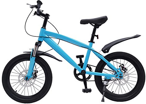 WSIKGHU Kinderfahrrad 18 Zoll Kinderfahrrad Jungen Mädchen Fahrrad Höhenverstellbares Fahrrad aus Karbonstahl mit Schutzblechen für Kinder mit Einer Körpergröße von 125-140cm (Blau)