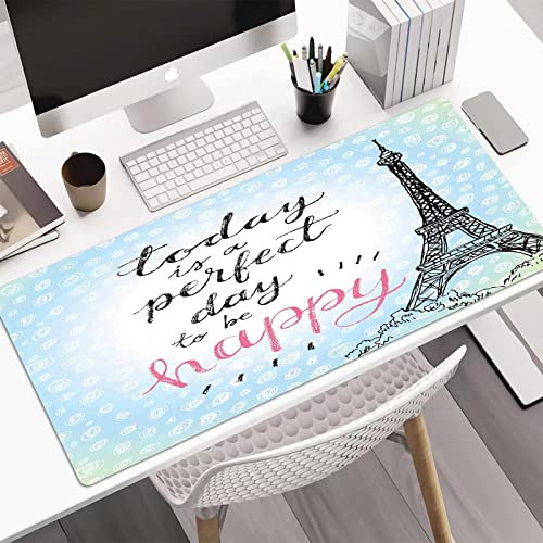 Verlängert Gaming Mouse Pad, Großes XL Mauspad (80x40 cm),Eiffelturm Dekor, perfekte Tag Eiffelturm Polka Dot Handschrift Typografie Sk,Geringe Reibung Verfolgung Oberfläche und Rutschfester Rückseite