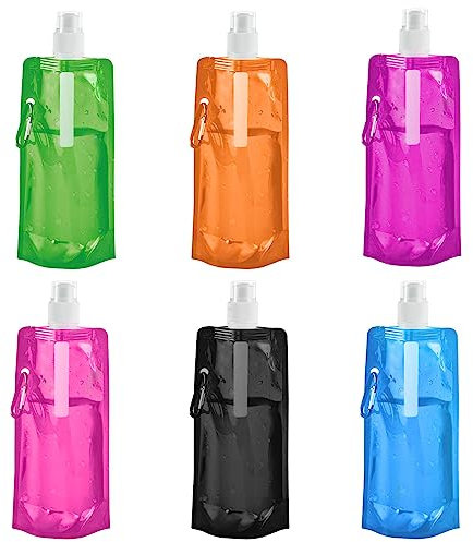 AWAVM 6pcs bouteille d'eau pliable,bouteille d'eau pliable 480 ML.Roulez,léger,doux,flexible et extrudez le sac d'eau sans bisphénol a.Bouteille plate pliante pour boissons.Voyage,rechargeable