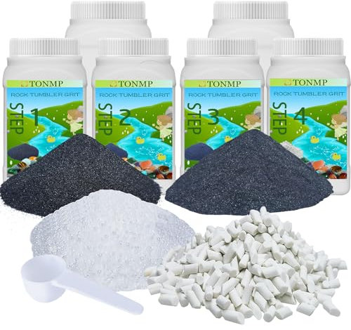 Total 10 Pounds Rock Tumbler Grit Kit -Inculd 7 LBS Rock Tumbler Grit Set+1 LBS Plastic Pellets +2 LBS Ceramic Tumbling Filler Media, Works with Any Rock Tumbler, Rock Polisher, Stone Polisher