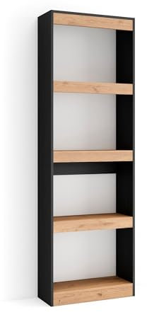 SKRAUT Home | Étagère Bibliothèque | Étagère de Rangement | 60x186x25cm | Salon Salle à Manger Bureau | Salon, Bureau | Style Moderne | Chêne et Noir