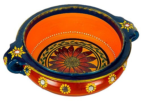 Village Decor Hand Painted Terracotta urli/Decorative Bowl - (Dia - 8.4 inch)
