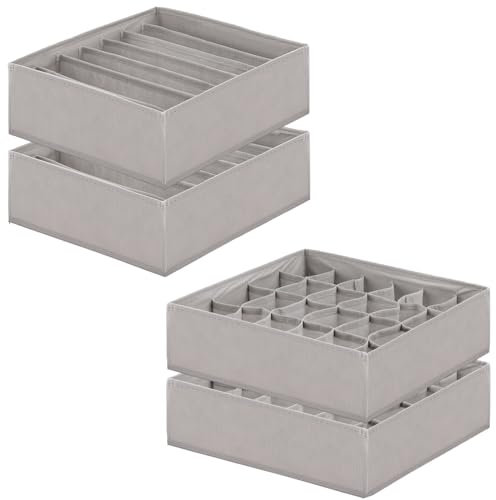 AIVORO Lot de 4 Organiseurs de Tiroir pour Sous-Vètements, Boite de Rangement Armoire Vetement, Rangement Tiroir Pliable pour Soutien Gorge, Cravates Chaussettes (gris clair)