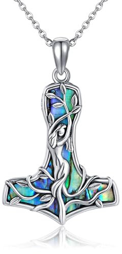 CUPENDA Thor Hammer Halskette Sterling Silber Mjolnir Lebensbaum Anhänger für Frauen Wikinger Schmuck Geschenke für Mädchen