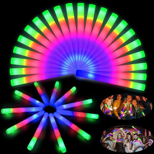 42 Palos de Espuma Luminosos LED, Barras Luminosas, Varillas de espuma LED que brillan a granel, suministros de fiesta que brillan en la oscuridad con 3 modos de parpadeo colorido