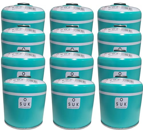 SOUK ONE Lot de 12 cartouches de gaz butane de qualité supérieure - 500 g (880 ml) - Avec valve à vis EN417, valve B188 - Réchaud de camping - Chauffage au gaz butane - 12 x 500 g