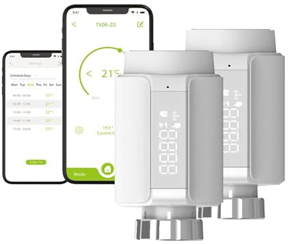 Qiumi Smart Home Radiator Thermostat Digital Zigbee heizungsthermostat, App Control, Alexa, Google Assistant, Energy Saving,Easy Installation