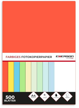 Emerson farbiges Druckerpapier KopierepapierA4 rot 500 Blatt | 80 g/m2 210 x 297 mm | Drucker: Laser, Inkjet, Fotokopie, Fax | Vielseitiges Papier zum Kopieren, Basteln