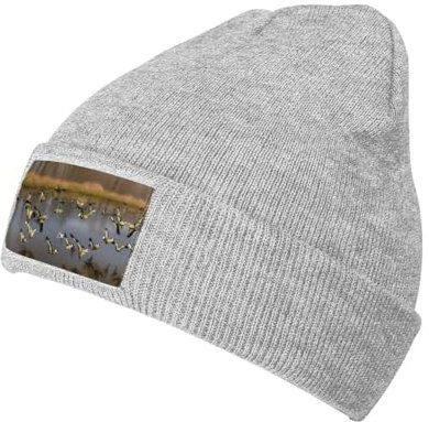 Luxuriöses Samt-Patch-Design, gestrickte Wollmütze, ideal für sportliche Aktivitäten und Outdoor-Aktivitäten, Jagd fliegende Wildenten, Einheitsgr��e