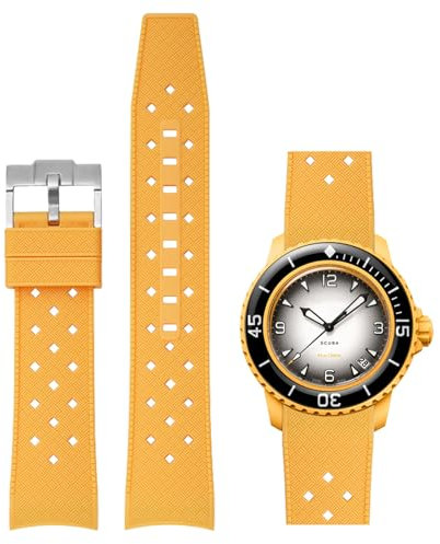 Niziruoup Bracelets pour Montre Blancpain Swatch, Tropical Courbe Sans Soudure,Bracelet de Rechange Silicone Caoutchouc 22mm Bracelets de Remplacement pour Blancpain Swatch Fifty Fathoms