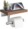 Tindbea Porta carta igienica con ripiano in legno, Porta rotolo carta igienica da parete in legno, Acciaio inox spazzolato Accessori bagno Decor Casa Casa Appartamento Bagno Essenziali (Noce)