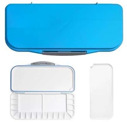 1 Stück Blaue Palettenbox, Aquarellpalette, Mischpalette, Palette mit Mehreren Fächern, Palette mit Deckel, tragbare Palette, Kunststoffpalette