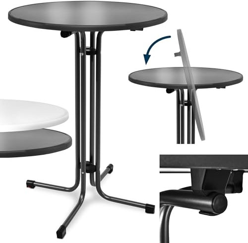 Beautissu 2er Set Stehtisch klappbar Ø70cm Bellini – Stabiler Outdoor Bistrotisch Wetterbeständig höhenverstellbar leichte Montage Halterung vormontiert – Kratzfest Gastro Partytisch Rund Schwarz