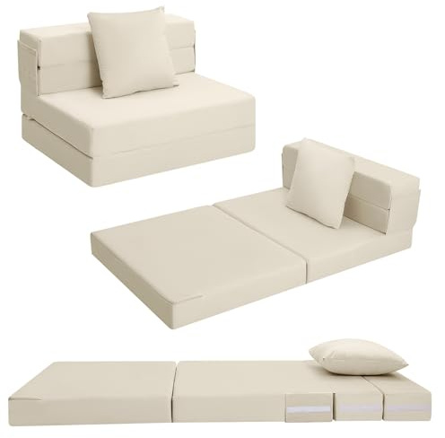 MeMoreCool Faltbare Bodenmatratze Einzelbett Ausklappbar Sofa Stuhl Beige