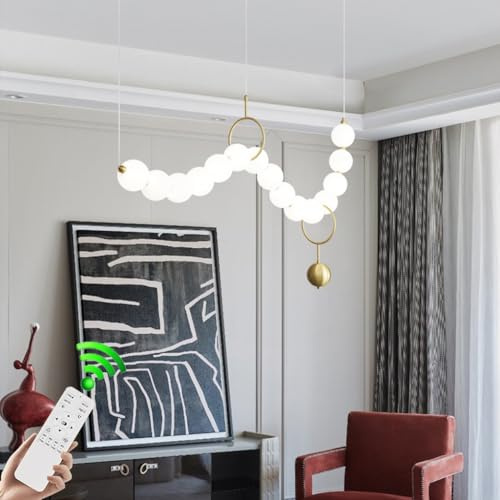 VTAMng Vintage Pendelleuchte LED Weiß Sputnik Kronleuchter Mid-Century Kreative Beleuchtung mit Fernbedienung Bubble Kücheninselbeleuchtung Innen Esszimmer Wohnzimmer Korridor Deckenleuchte(C10lights)