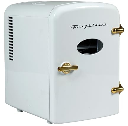 Frigidaire Retro Mini Personal Fridge Cooler, Holds up to 9 Cans, Portable for Car, Office, Bedroom, Dorm Room, or Cabin, Includes 110V AC and 12V DC cords - White Gold (Special Edition Color)