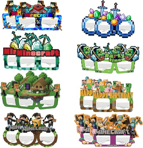 Paper Mine-craft Party Glasses for Kids Party Bag Fillers,12pcs Fancy Dress Party Eyeglasses Photo Booth Props Glasses for Boy Girl Masquerade Birthday Xmas Party Decorations Costume Accessories Favor