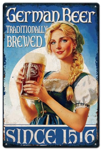 SUPERDANT Blechschild Deutsches Bier Und Schönheits Metallschild Deutsches Bier Retro Blechschilder Bar Thema Vintage Schild Metallschilder Wanddekoration Für Bar Pub Männerhöhle