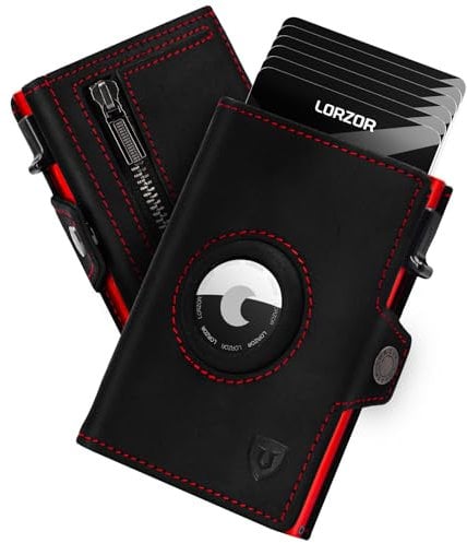 LORZOR Slim Wallet für Apple AirTag, Wallet mit Münzfach, Kartenetui RFID Schutz, Geldbörse Herren echtem Leder, Portmonee Herren AirTag, Brieftasche für 10 Karten, Portemonnaie