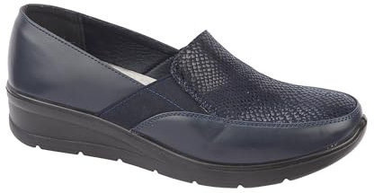 Shoe Tree Comfort Ladies Imitation Croc Slip on Wedge Shoe with Twin Elasticated Gusset Sizes 3-8 (Navy, UK Footwear Size System, Adult, Women, Numeric, Medium, 5)
