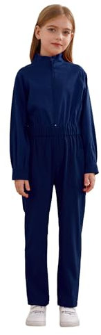 FEESHOW Kinder Arbeitsoverall Langarm Klempner Mechaniker Overall Einteilige Arbeitskleidung Rallyekombi Kombination Jumpsuit Marineblau 110-116
